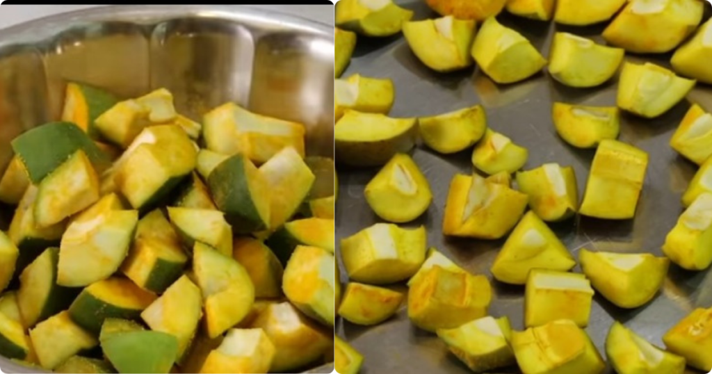 raw mango Raw seasoned with turmeric and salt