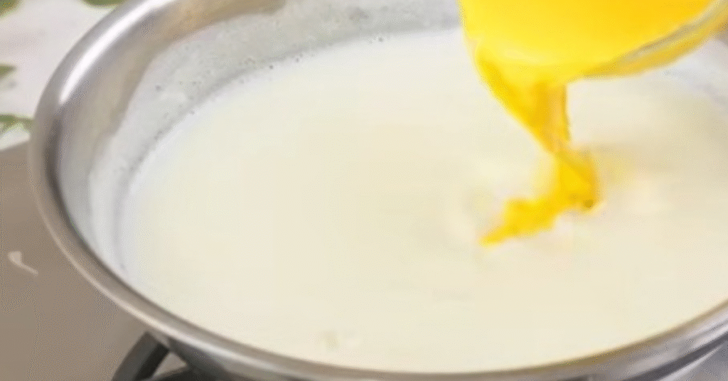 Custard powder and milk mixing